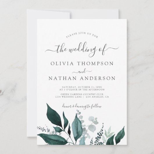 Emerald Greenery Green Garden Monogram Wedding Einladung (Vorderseite)