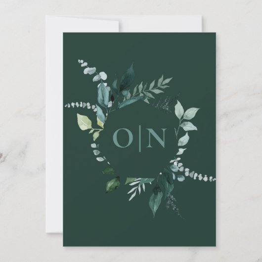 Emerald Greenery Green Garden Monogram Wedding Einladung (Rückseite)