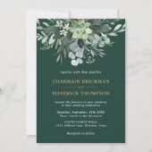 Emerald Greenery Green leaf Gold Monogram Wedding Einladung (Vorderseite)