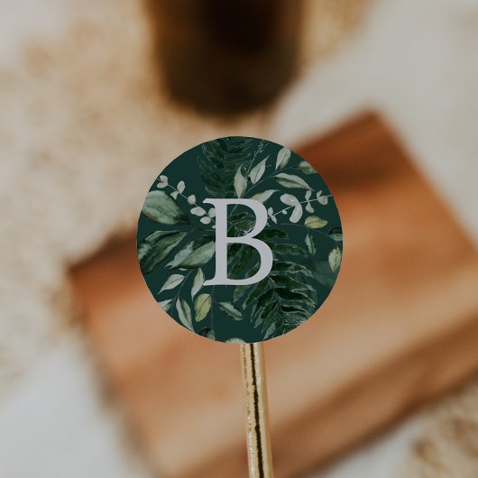Emerald Greenery | Green Monogram Umschlag Aufkleb Runder Aufkleber