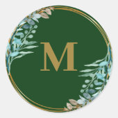 Emerald Greenery | Green Monogram Umschlag Aufkleb Runder Aufkleber (Vorderseite)