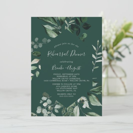 Emerald Greenery | Green Probe Dinner Einladung (Stehend Vorderseite)