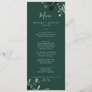 Emerald Greenery Green Wedding Dinner Menu Menükarte