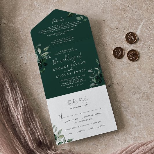 Emerald Greenery | Grüne Details Hochzeit All In One Einladung