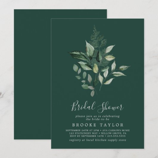 Emerald Greenery | Grünes Brautparty Einladung (Vorne/Hinten)