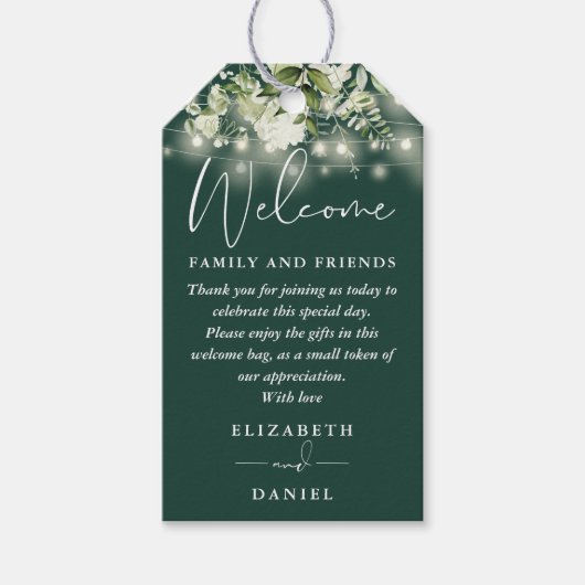 Emerald Greenery Gunst Willkommenskorbbeutel Geschenkanhänger (Vorderseite)