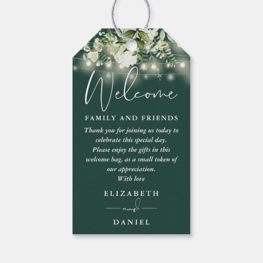 Emerald Greenery Gunst Willkommenskorbbeutel Geschenkanhänger (Rückseite)