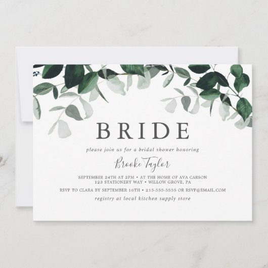 Emerald Greenery Horizontal Bride Brautparty Einladung (Vorderseite)
