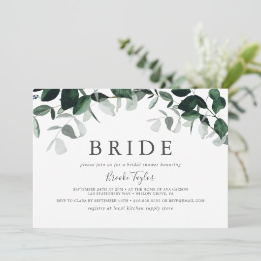 Emerald Greenery Horizontal Bride Brautparty Einladung (Stehend Vorderseite)