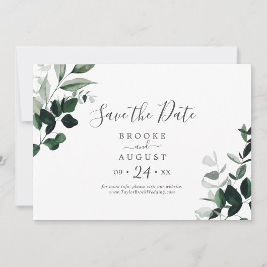 Emerald Greenery Horizontal Save The Date (Vorderseite)