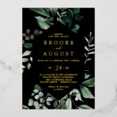 Emerald Greenery | Lässige Hochzeit mit Goldfolie Folieneinladung (Vorderseite)