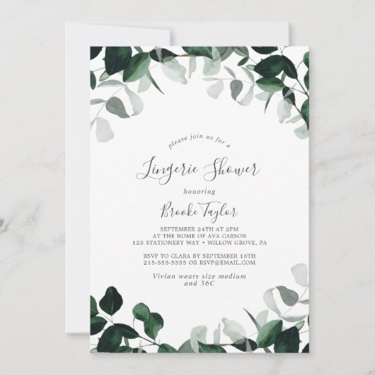 Emerald Greenery Lingerie Dusche Einladung (Vorderseite)