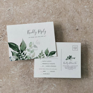Emerald Greenery Menu Choice Wedding RSVP Postcard Einladungspostkarte