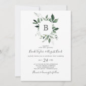 Emerald Greenery Monogram Wedding Einladung (Vorderseite)