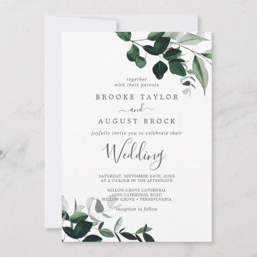 Emerald Greenery Moody Blätter QR Code UAWG Weddin Einladung (Vorderseite)