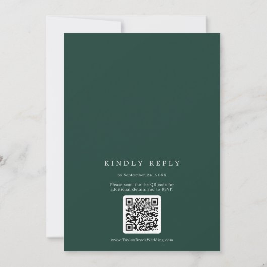 Emerald Greenery Moody Blätter QR Code UAWG Weddin Einladung (Rückseite)