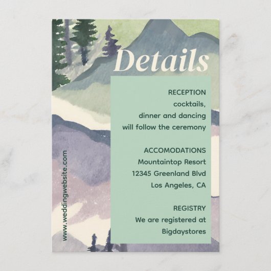 Emerald Greenery Mountain Forest Rustikale Hochzei Begleitkarte (Vorderseite)