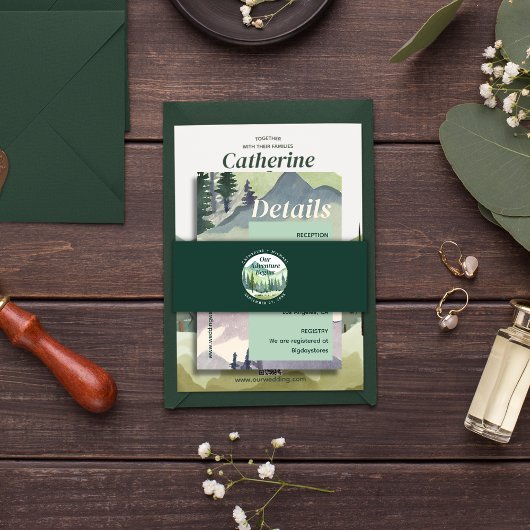 Emerald Greenery Mountain Pine Rustikale Hochzeit Einladungsbanderole
