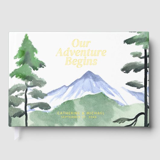 Emerald Greenery Mountain Pine Rustikale Hochzeit Gästebuch (Vorderseite)