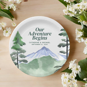 Emerald Greenery Mountain Pine Rustikale Hochzeit Pappteller