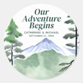 Emerald Greenery Mountain Pine Rustikale Hochzeit Runder Aufkleber (Vorderseite)