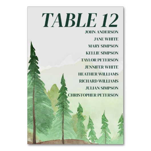 Emerald Greenery Mountain Pine Rustikale Hochzeit Tischnummer (Vorderseite)