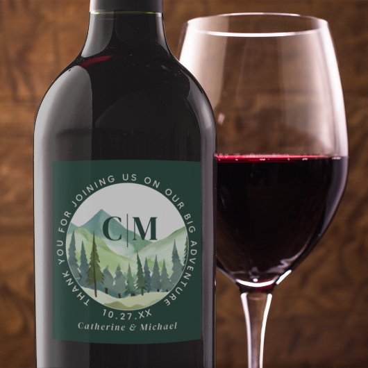 Emerald Greenery Mountain Pine Rustikale Hochzeit Weinetikett