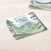 Emerald Greenery Mountain Pine Tree Save the Date Rechteckiger Pappuntersetzer (angewinkelt)