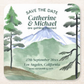 Emerald Greenery Mountain Pine Tree Save the Date Rechteckiger Pappuntersetzer (Vorderseite)