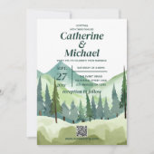 Emerald Greenery Mountain Rustic QR Code Wedding Einladung (Vorderseite)