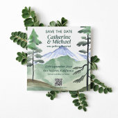 Emerald Greenery Mountain Rustic QR Code Wedding Save The Date