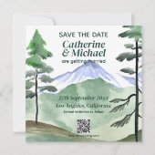 Emerald Greenery Mountain Rustic QR Code Wedding Save The Date (Vorderseite)
