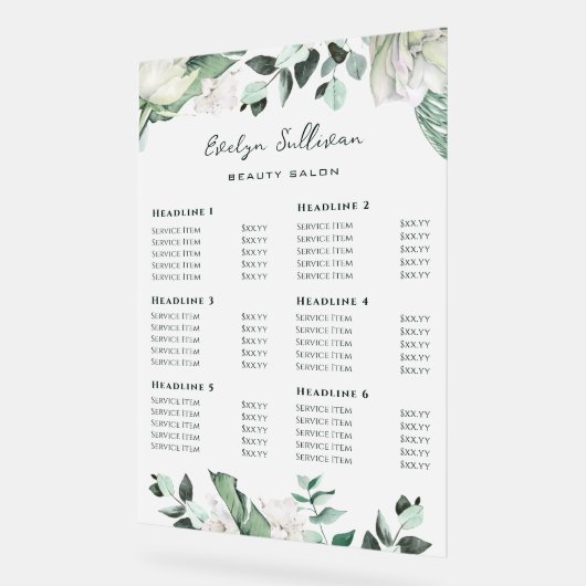 Emerald Greenery Preisliste Acrylschild (Winkel)