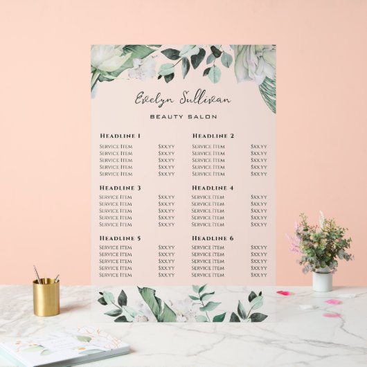 Emerald Greenery Preisliste Acrylschild (Hochzeit)