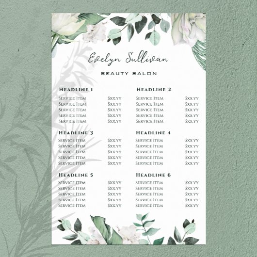 Emerald Greenery Price List Poster