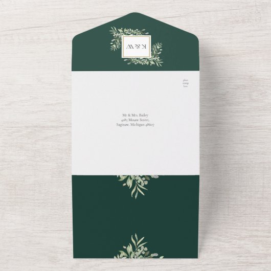 Emerald Greenery QR Code Wedding All In One Einladung (Außenbereich)