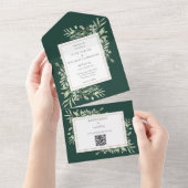 Emerald Greenery QR Code Wedding All In One Einladung (Abreißen)