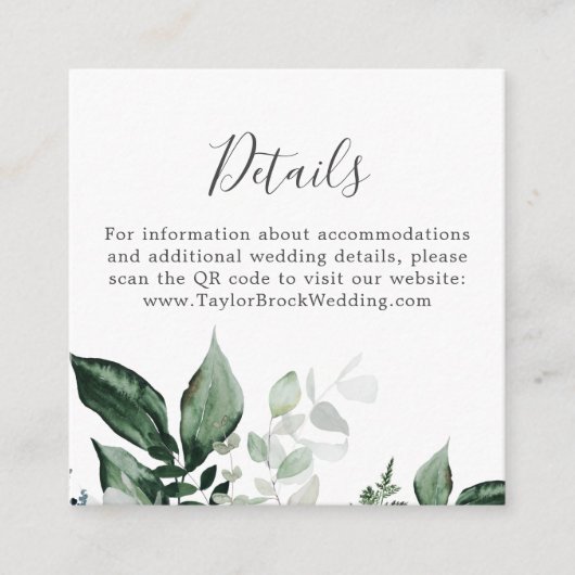 Emerald Greenery QR Code Wedding Details Begleitkarte (Vorderseite)
