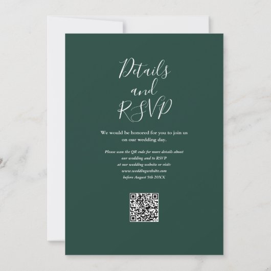 Emerald Greenery QR Code Wedding Einladung (Rückseite)