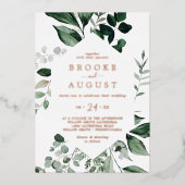 Emerald Greenery Rose Gold Foil bei einer Hochzeit Folieneinladung (Vorderseite)