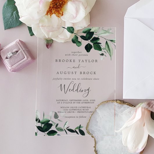 Emerald Greenery Rustic Modern Boho Moody Wedding Acryleinladungen