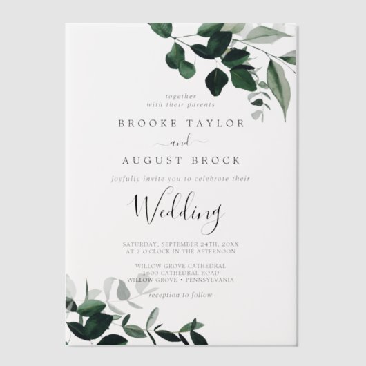 Emerald Greenery Rustic Modern Boho Moody Wedding Pergament Einladungen (Vorderseite)