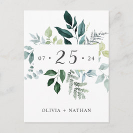 Emerald Greenery Rustikale Blätter Save the Date Einladungspostkarte