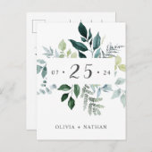 Emerald Greenery Rustikale Blätter Save the Date Einladungspostkarte (Vorne/Hinten)