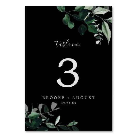 Emerald Greenery | Schwarze Tischnummer (Vorderseite)