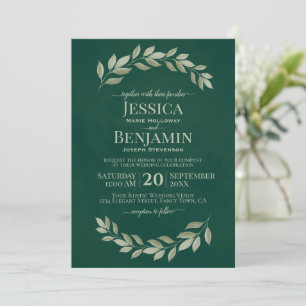 Emerald Greenery Simple Watercolor Blätter Wedding Einladung