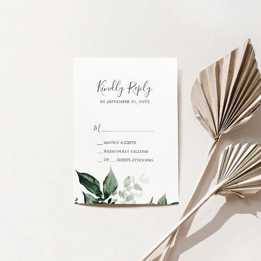 Emerald Greenery Simple Wedding RSVP Card Karte