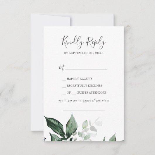 Emerald Greenery Song Request Wedding RSVP Card (Vorderseite)