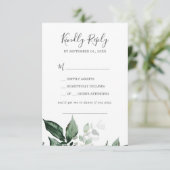 Emerald Greenery Song Request Wedding RSVP Card Karte (Stehend Vorderseite)