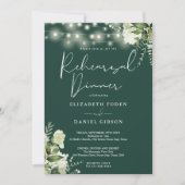 Emerald Greenery String Lights Probe Dinner Einladung (Vorderseite)
